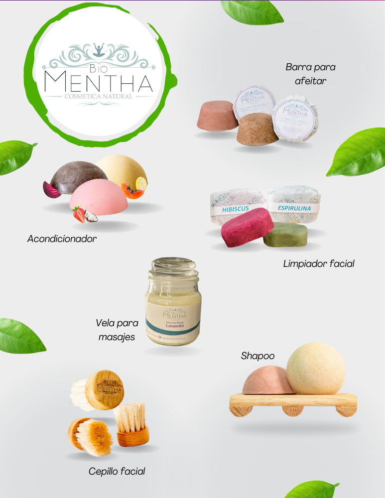 Productos naturales BioMentha para el cuidado personal, como shampoo, exfoliantes y mascarillas, disponibles en Farmacia DYEPHSA