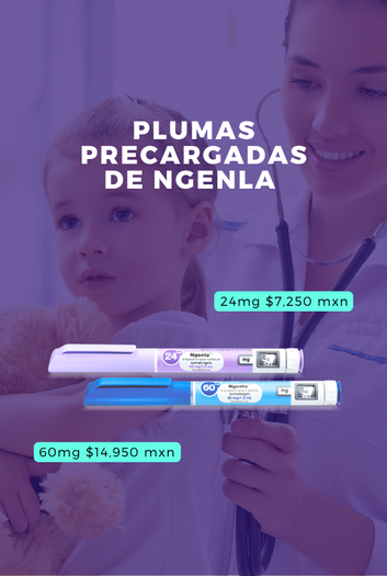 Plumas precargadas de Ngenla, 24mg por $7,250 MXN y 60mg por $14,950 MXN, disponibles en Farmacia DYEPHSA